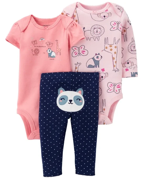 CARTER'S Set 3dielny body dl. rukáv, body kr. rukáv, legíny Pink Panda dievča LBB NB/ veľ. 56
