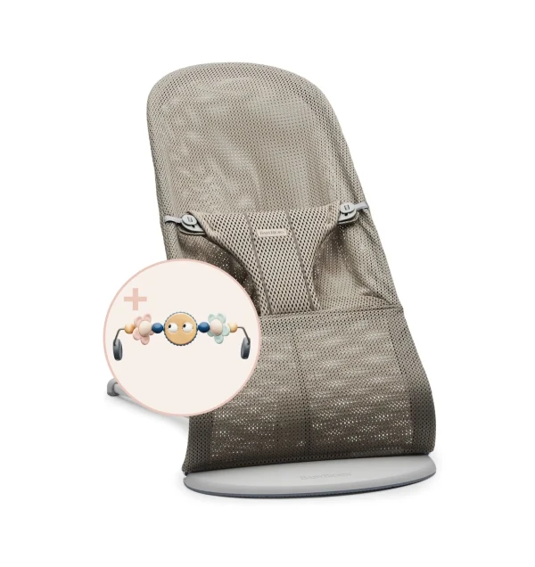 BABYBJORN Bouncer Bliss Grey beige Mesh with Googly Eyes Pastelová hračka