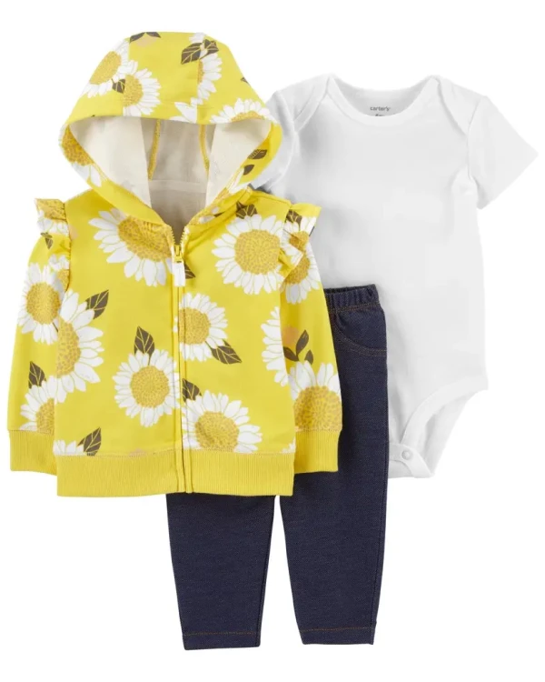 CARTER'S Set 3dielny mikina, legíny, body kr. rukáv Sunflower dievča 12m