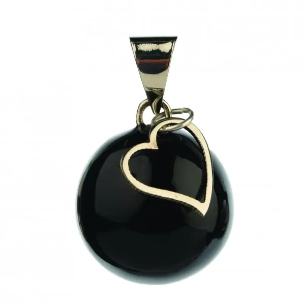 Bola Tehotenská rolnička ESSENTIALS Black with heart charm