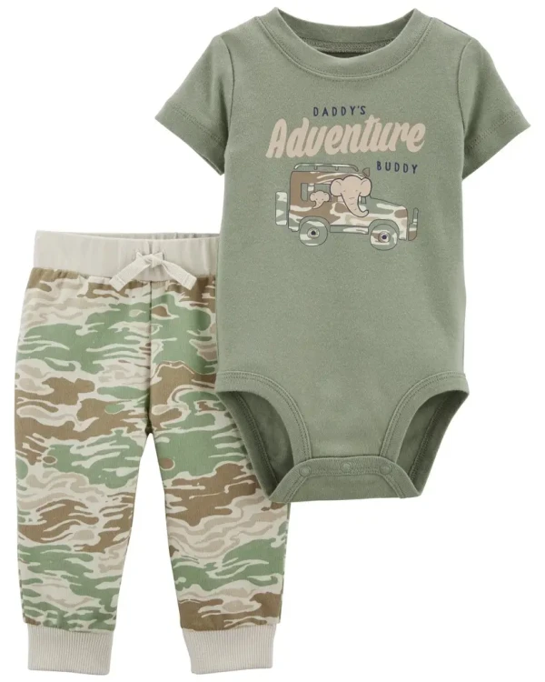 CARTER'S Set 2dielny tepláky, body kr. rukáv Green Camo chlapec 9m