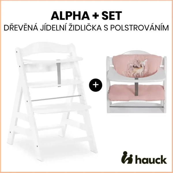 Hauck Alpha+ set 2v1 drevená stolička, white + poťah Sweety