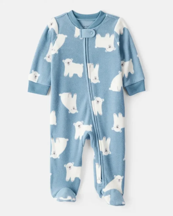 CARTER'S Overal na zip fleece Sleep & Play blue Polar bear chlapec NB/vel.56