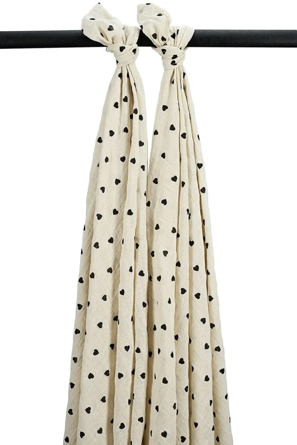 Meyco Mušelínové plienky Sweet heart 120x120 cm 2-balenie - Soft sand/black