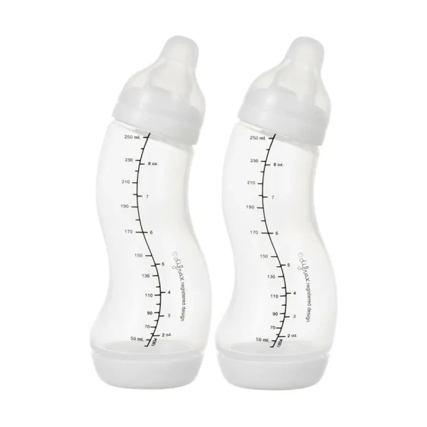 Set dvoch bielych dojčenských S-fľašiek Difrax antikolikové 250 ml