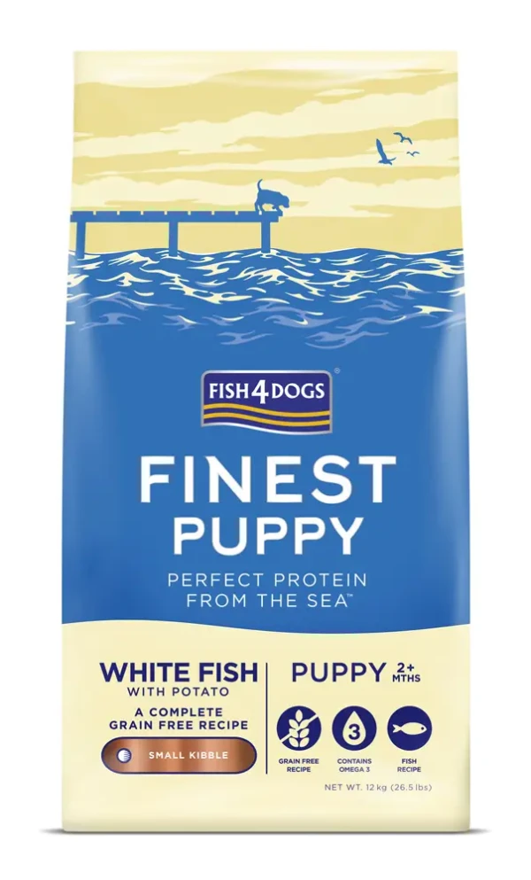 FISH4DOGS Granule malé pre šteniatka Finest biela ryba so zemiakmi 12kg, 2m+