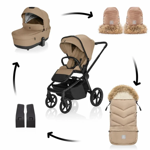 Zopa Set kočík Move Cross 5X + fusak Fluffy Combi + rukavice Fluffy 2, Latte Beige