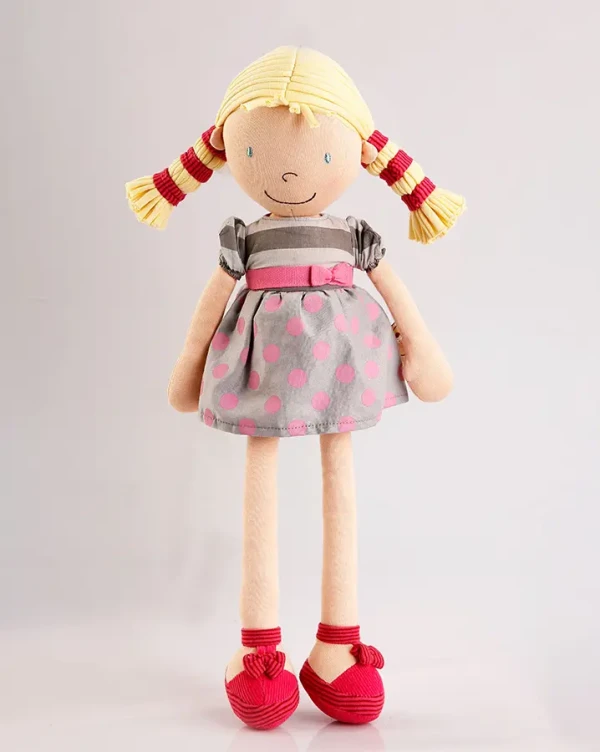 Bonikka látková bábika 46 cm | Ann – bodkované šaty a blond vrkoče