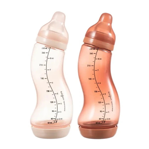 Set ružovej a tehlovej dojčenskej S-fľašky Difrax antikolikové 250 ml