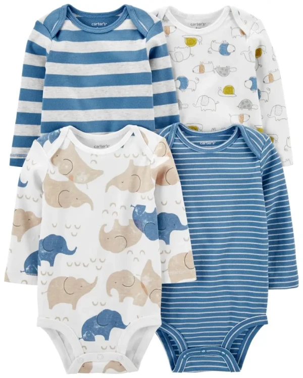CARTERS Body dlhý rukáv Blue Animals chlapec 4ks 6m