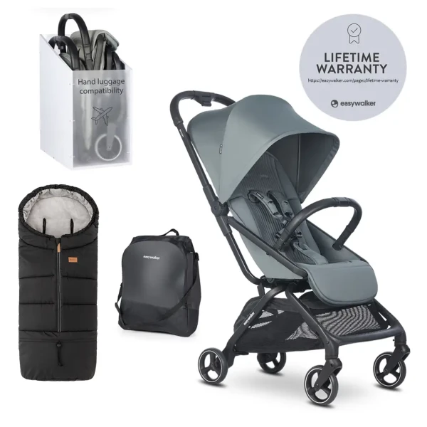 EASYWALKER Kočík športový Rockey S Smooth Grey + PETITE&MARS Fusak Jibot 3v1 Ink Black