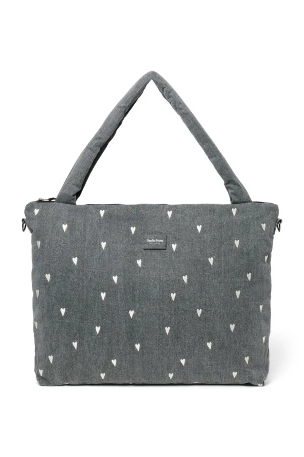 STUDIO NOOS - Denim DIAPER BAG - prebalovacia taška Grey Hearts