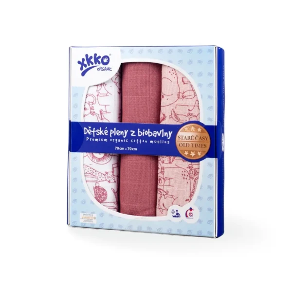 XKKO Organic Plienky z biobavlny 70x70 Staré časy - Safari Mesa Rose MIX