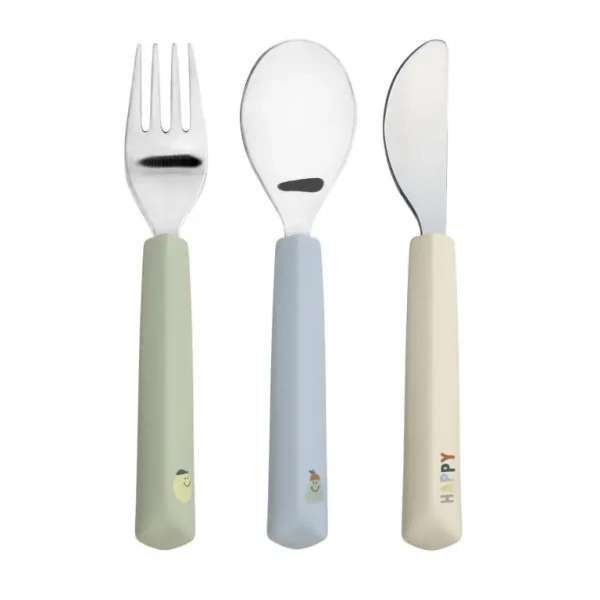 Lässig Cutlery with Silicone Handle 3pcs Happy Fruits lemon