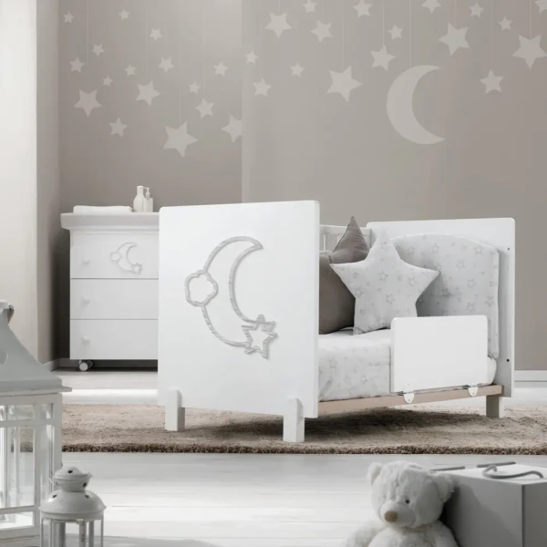 ERBESI Postieľka s matracom a komplet textilom Little Moon biela
