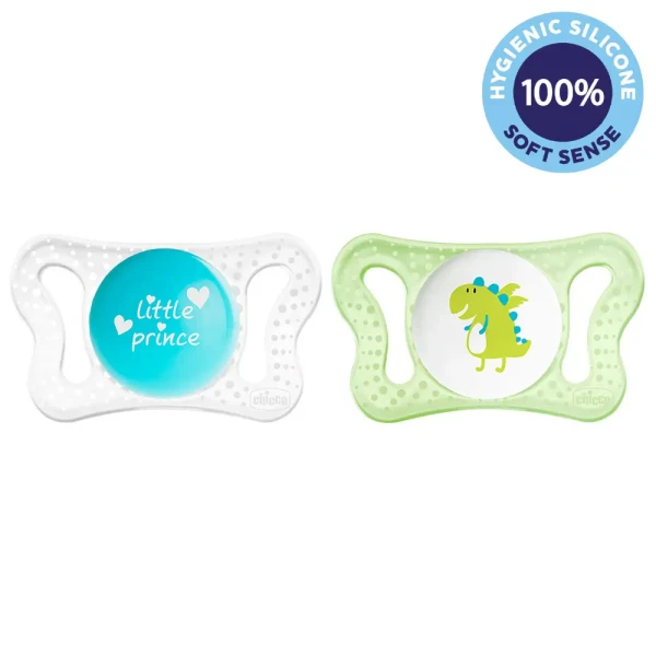 CHICCO Cumlík Physio Micro silikónový chlapec - text/dráčik 2 ks, 0-2 m+