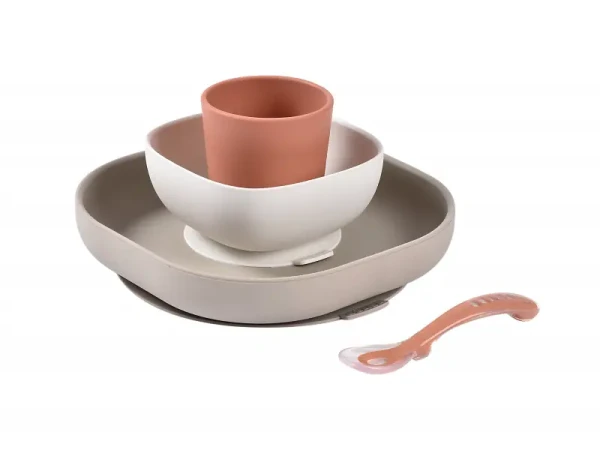 Beaba Jedálenská sada silikónová 4-dielna Terracotta