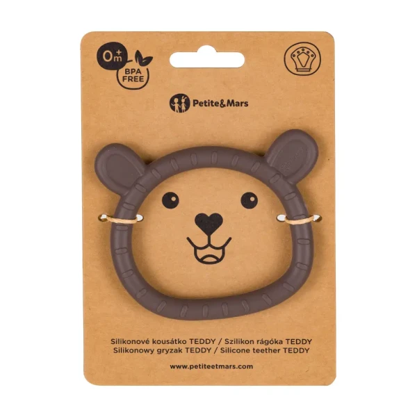 PETITE&MARS Hryzačka silikónová Teddy Bitter Cocoa 0m+
