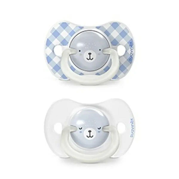 SUAVINEX Cumlík DEŇ&NOC fyziologický silikón WILD & FREE 6-18 m - 2 ks - modré