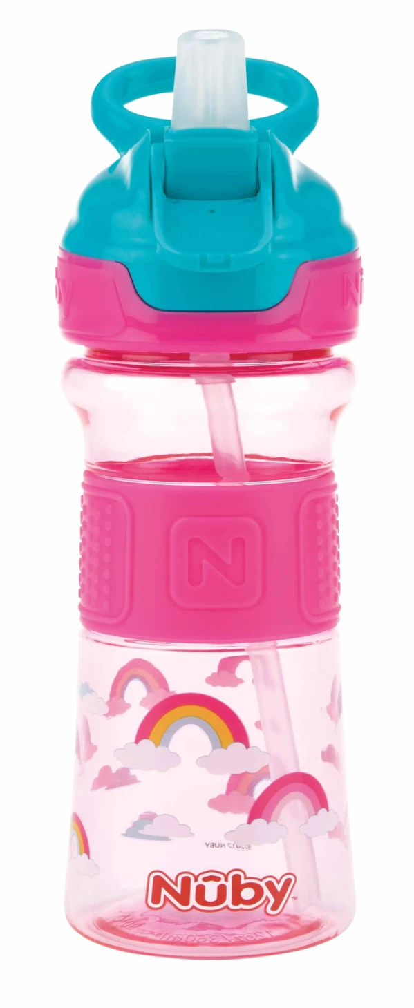 NUBY Fľaša športová s mäkkou sklopiteľnou slamkou 360 ml, ružová, 3+