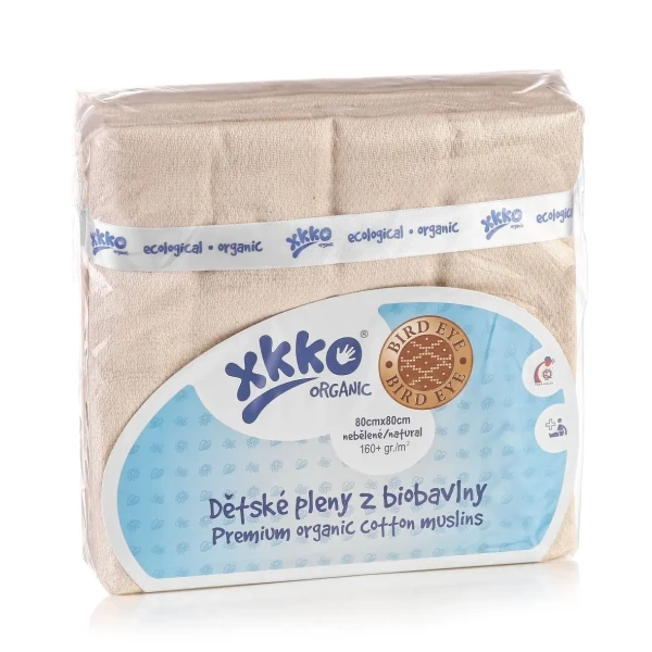 XKKO Organic Plienky z biobavlny 80x80 Bird Eye - Natural