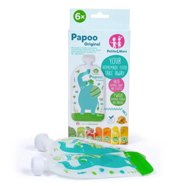 PETITE&MARS Kapsička na jedlo Papoo Original Elephant 6 ks | PETITEMARS