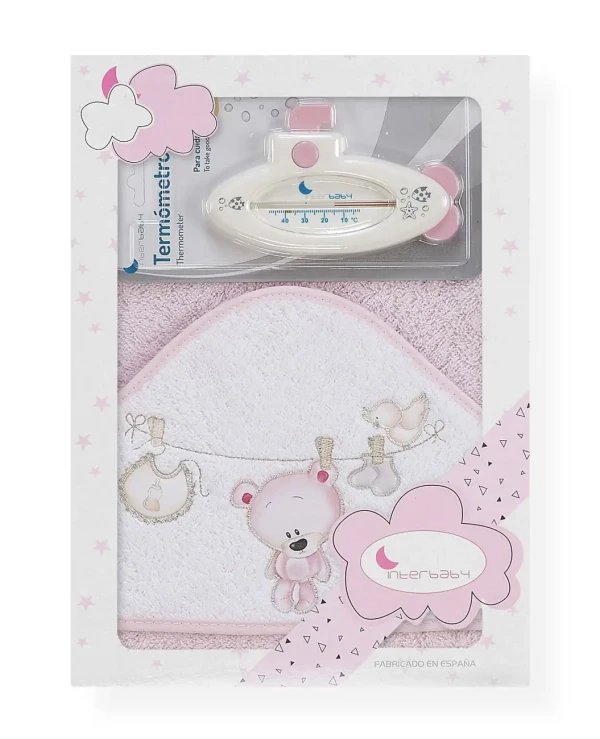 INTERBABY Osuška BIELIZEŇ + teplomer - RUŽOVÁ