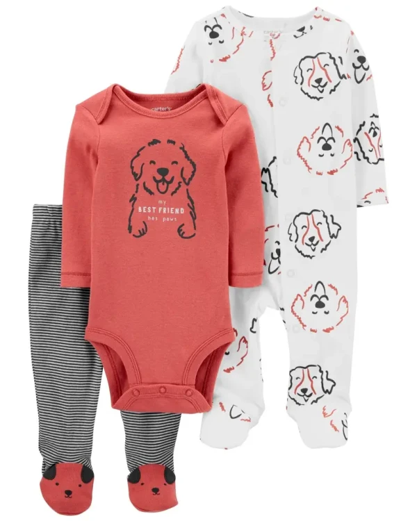 CARTERS Set 3dielny body dl. rukáv, overal, polodupačky Red Dog chlapec LBB 3m