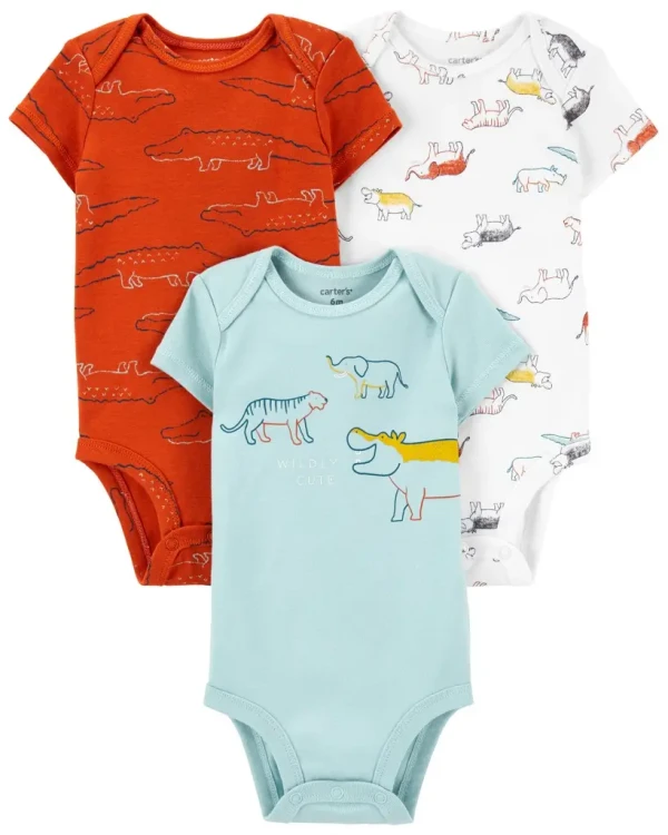 CARTERS Body krátky rukáv Multicolor Dino chlapec 3ks 3m