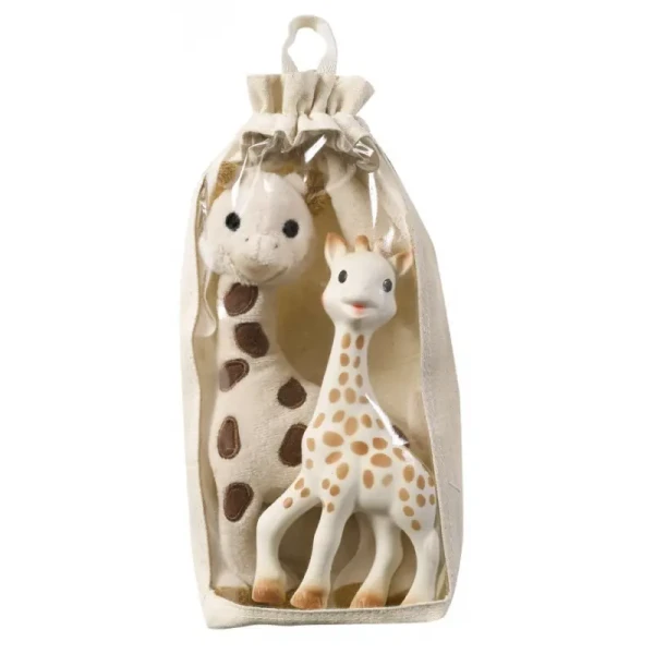 VULLI Set plyšová žirafa Sophie + žirafa Sophie (v bavlnenom vrecúšku)
