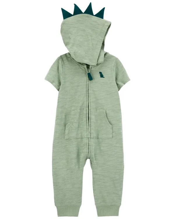 CARTER'S Overal na zips bez nožičiek kr. rukáv Green Dino chlapec 9m