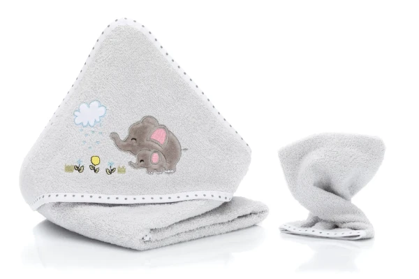 Fillikid osuška s kapucňou+ žinka elephant grey
