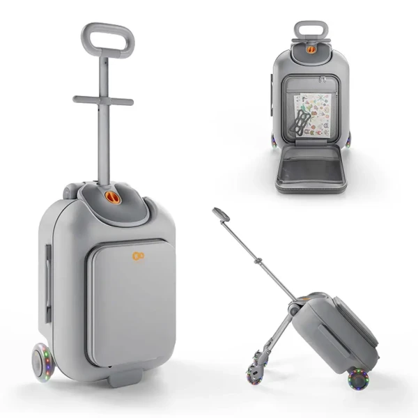 KINDERKRAFT Kufor cestovný so sedákom, nálepkami a držiakom na mobil 2v1 Cabby Grey