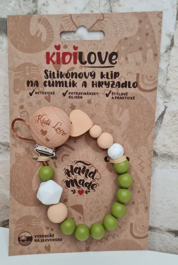 Kidi Love Klip na cumlík 2v1 MINI pastel oliva