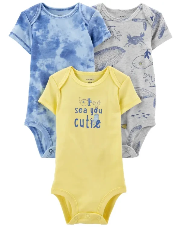 CARTER'S Body krátky rukáv Blue Ocean chlapec 3ks 12m