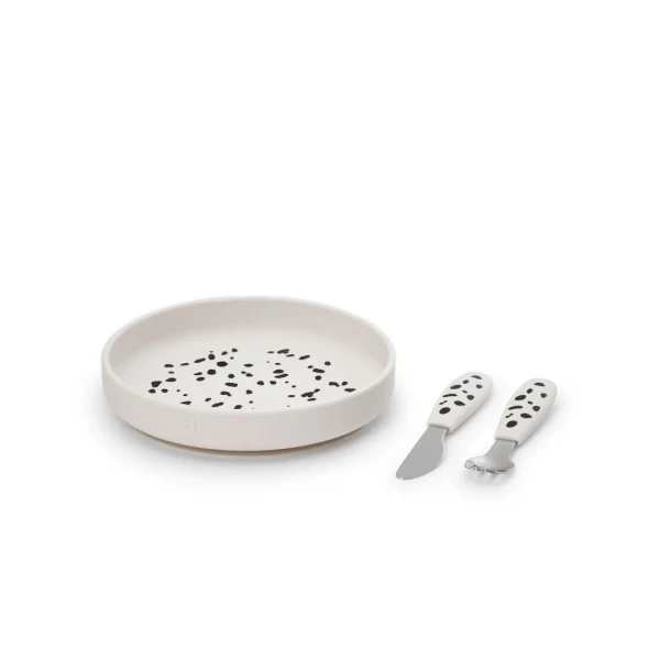 Elodie Details Silikónový tanier s príborom - Dalmatian Dots