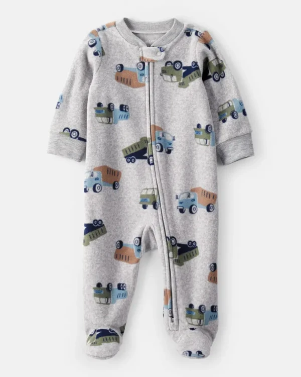 CARTER'S Overal na zip fleece Sleep & Play grey Truck chlapec 3m/vel.62