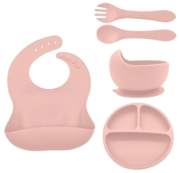 Fillikid Detská jedálenská sada silikón 4-dielny set pink