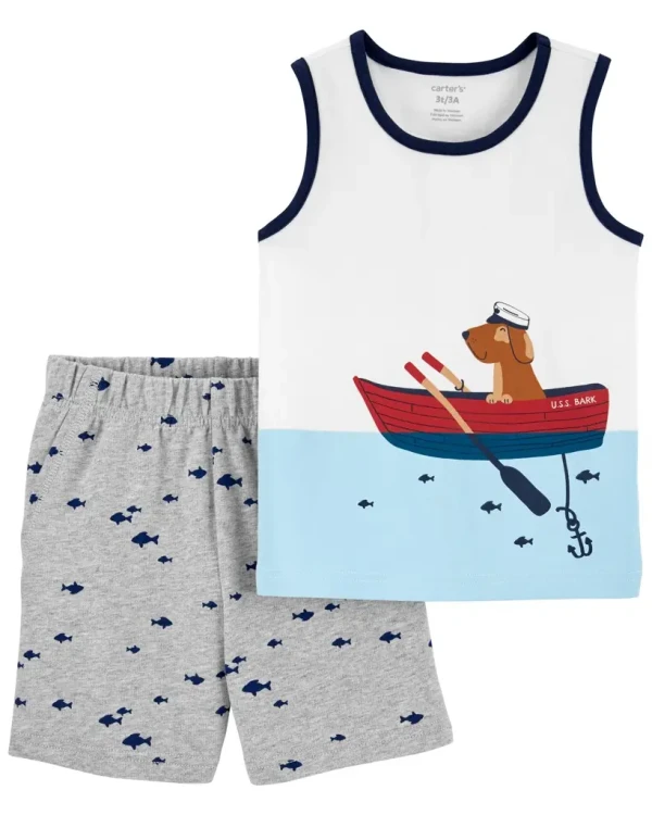 CARTER'S Set 2dielny tričko bez rukávov, kraťasy Fish & Dog chlapec 9m