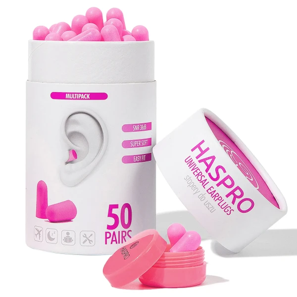 Haspro Universal ušné zátky, penové, 50 párov / 100 ks, růžové