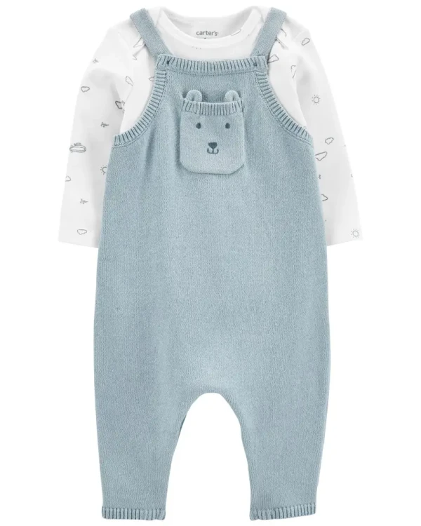 CARTER'S Set 2dielny tričko dl. rukáv, overal na ramienka Blue Bear neutrál NB/ veľ. 56