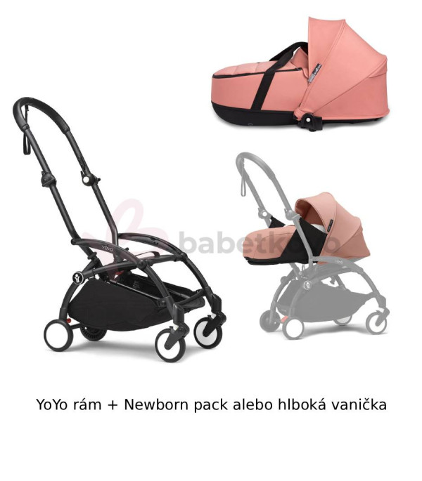 STOKKE® YOYO³ Rám Black + Newborn pack alebo vanička 0+ Ginger