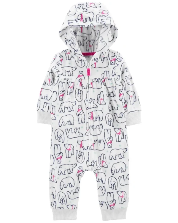 CARTER'S Overal bez nožičiek prechodný Cream Bear dievča NB /veľ.56