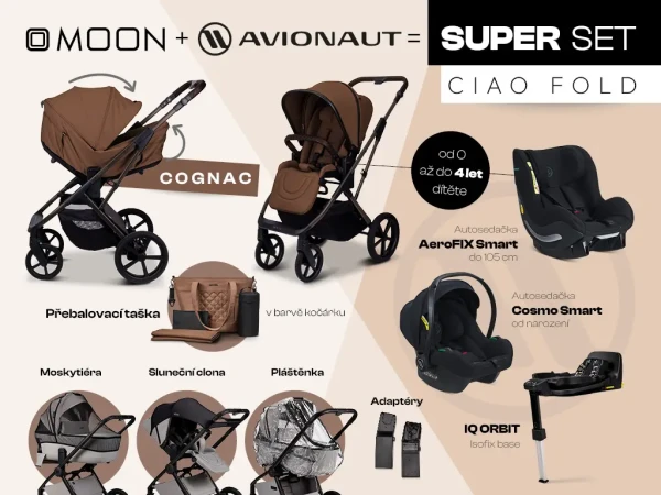 MOON Kombinovaný kočík CIAO FOLD Super Orbit set - COGNAC