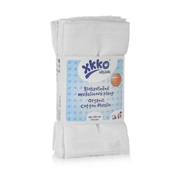 XKKO Organic Plienky z biobavlny 40x40 - Staré časy Biele