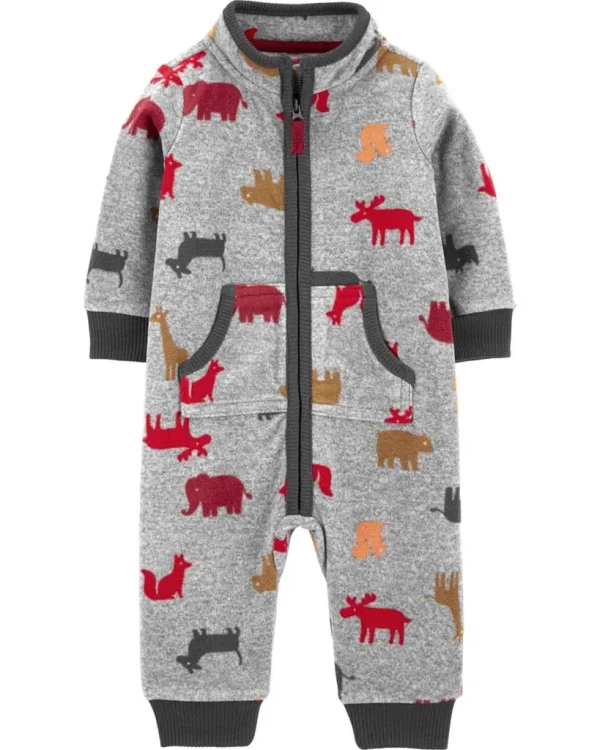 CARTER'S Overal na zips prechodný Grey Reindeer chlapec NB/ veľ. 56