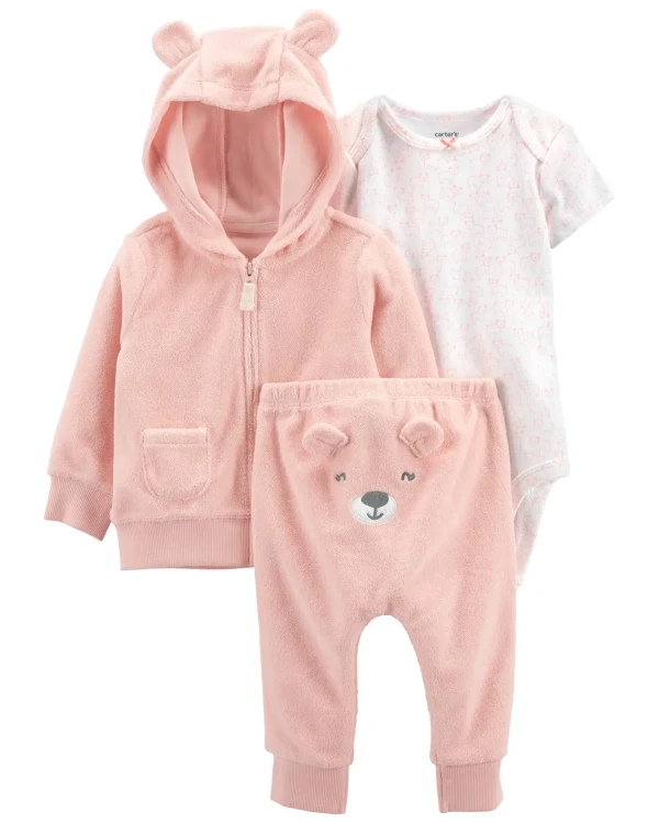 CARTER'S Set 3dielny mikina, tepláky, body kr. rukáv Pink Bear dievča LBB NB/ veľ. 56