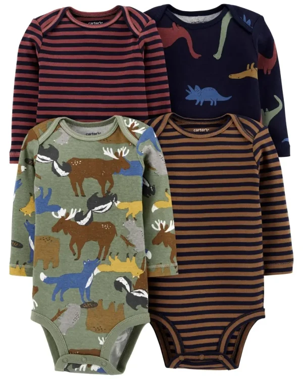 CARTER'S Body dl. rukáv Brown Navy chlapec 4ks 3m