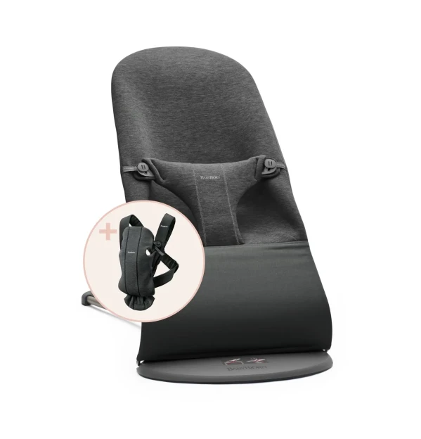 BABYBJORN Lehátko Bouncer Bliss Charcoal Grey, 3D Jersey s nosítkom Mini Charcoal Grey, 3D Jersey