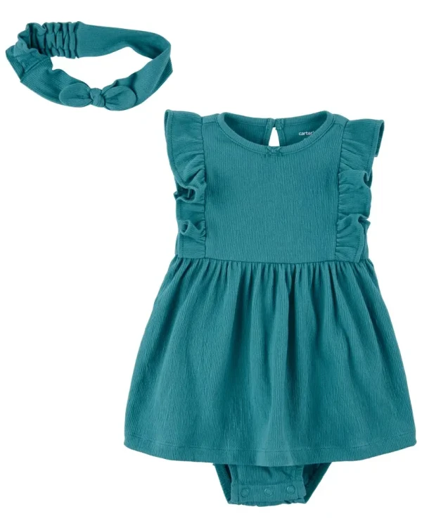 CARTERS Set 2dielny šaty, čelenka Turquoise dievča LBB NB/ veľ. 56